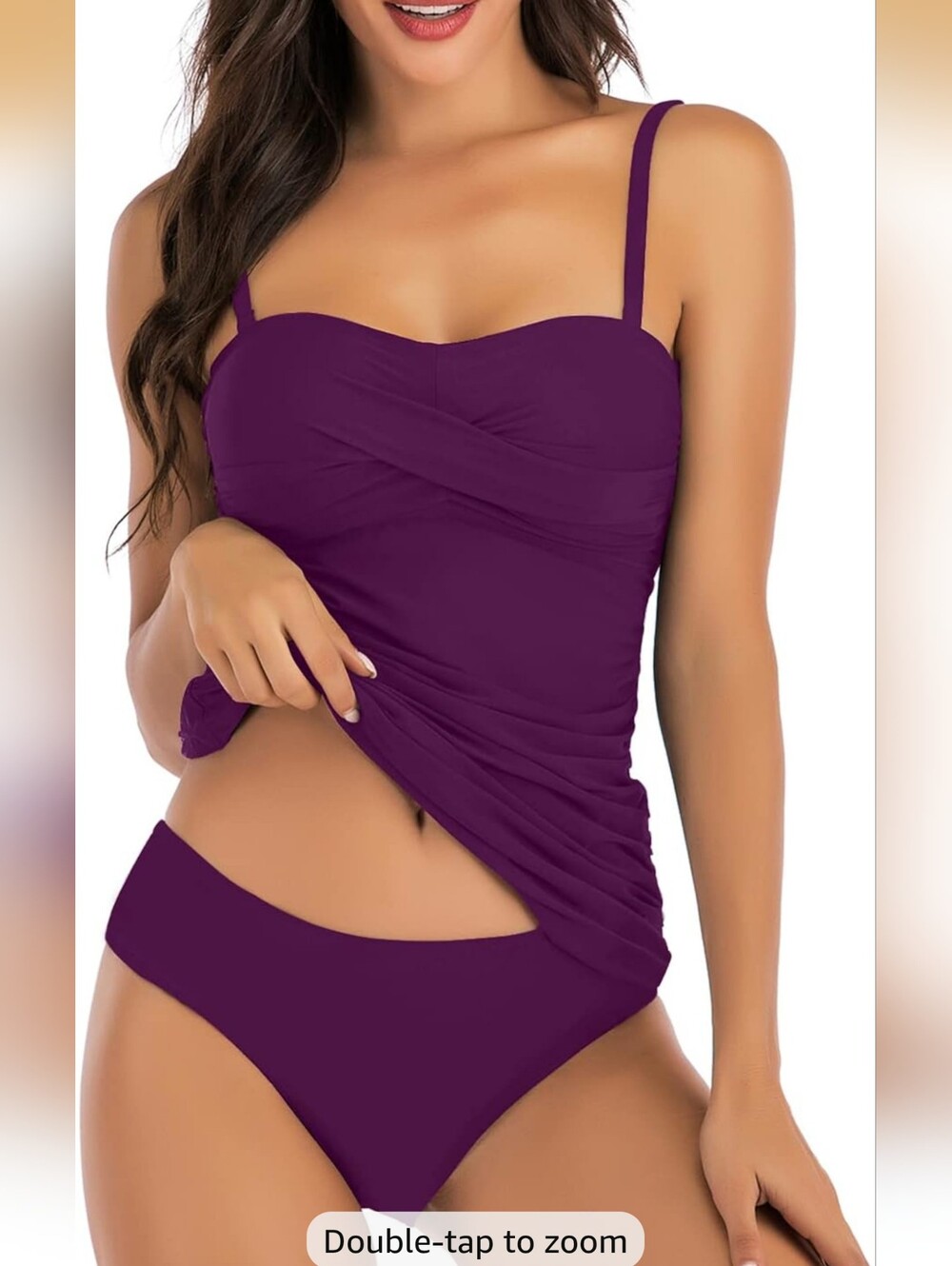 Beautiful, flattering Bandeau Ruched Tankini Swim Set - Deep Purple
